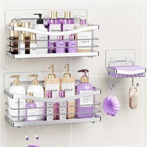Stainless steel shower caddy 3 pack bathroom organizer rack no drilling rustproo